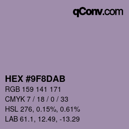 Color code: HEX #9F8DAB | qconv.com