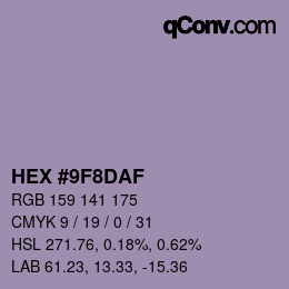Color code: HEX #9F8DAF | qconv.com