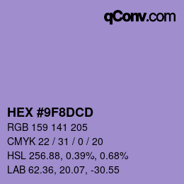 Color code: HEX #9F8DCD | qconv.com