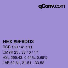 颜色代码: HEX #9F8DD3 | qconv.com