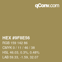 Farbcode: HEX #9F8E56 | qconv.com