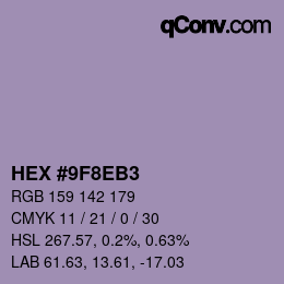 Color code: HEX #9F8EB3 | qconv.com