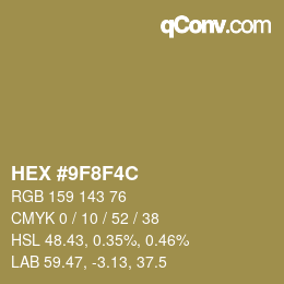 Color code: HEX #9F8F4C | qconv.com