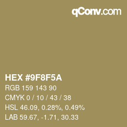 Color code: HEX #9F8F5A | qconv.com