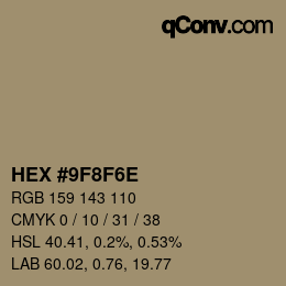 Color code: HEX #9F8F6E | qconv.com