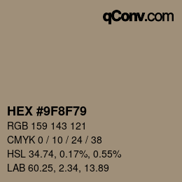 Color code: HEX #9F8F79 | qconv.com