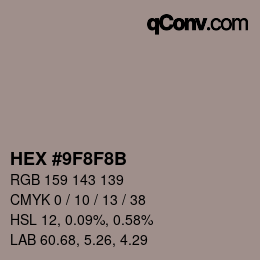Color code: HEX #9F8F8B | qconv.com