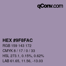 Color code: HEX #9F8FAC | qconv.com