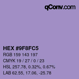 カラーコード: HEX #9F8FC5 | qconv.com