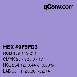 Color code: HEX #9F8FD3 | qconv.com