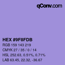 Color code: HEX #9F8FDB | qconv.com