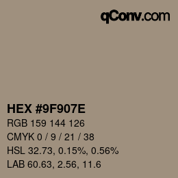 Color code: HEX #9F907E | qconv.com