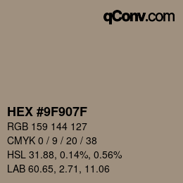 Farbcode: HEX #9F907F | qconv.com