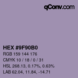 Color code: HEX #9F90B0 | qconv.com