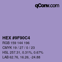 Color code: HEX #9F90C4 | qconv.com