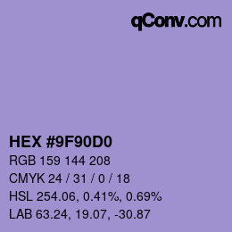 カラーコード: HEX #9F90D0 | qconv.com