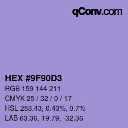 カラーコード: HEX #9F90D3 | qconv.com