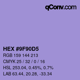颜色代码: HEX #9F90D5 | qconv.com