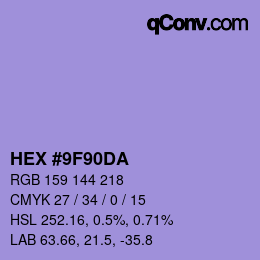 Color code: HEX #9F90DA | qconv.com