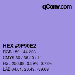 カラーコード: HEX #9F90E2 | qconv.com