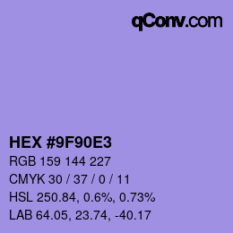 Color code: HEX #9F90E3 | qconv.com