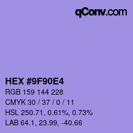 Color code: HEX #9F90E4 | qconv.com