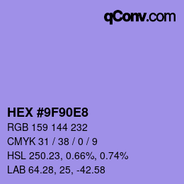 Color code: HEX #9F90E8 | qconv.com