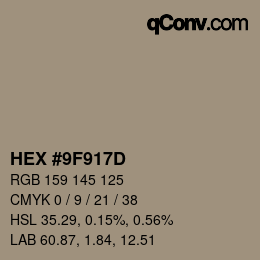 カラーコード: HEX #9F917D | qconv.com