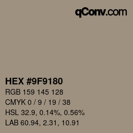 Farbcode: HEX #9F9180 | qconv.com
