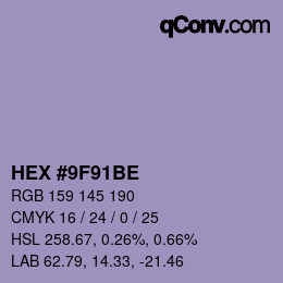 カラーコード: HEX #9F91BE | qconv.com