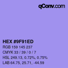 Color code: HEX #9F91ED | qconv.com