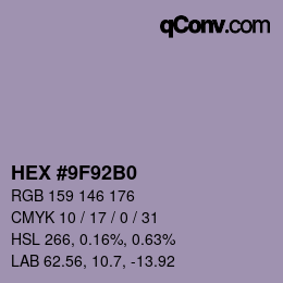 Farbcode: HEX #9F92B0 | qconv.com