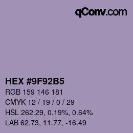 颜色代码: HEX #9F92B5 | qconv.com