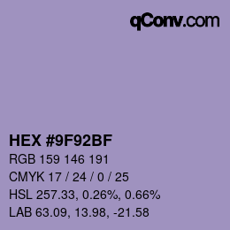 颜色代码: HEX #9F92BF | qconv.com