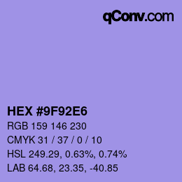 カラーコード: HEX #9F92E6 | qconv.com