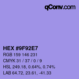 カラーコード: HEX #9F92E7 | qconv.com
