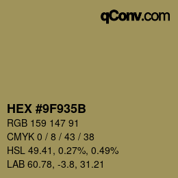 颜色代码: HEX #9F935B | qconv.com
