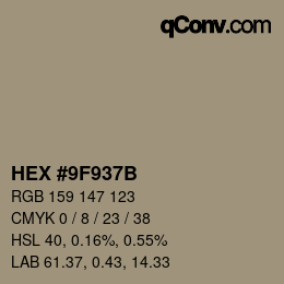 カラーコード: HEX #9F937B | qconv.com