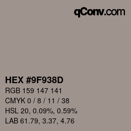 颜色代码: HEX #9F938D | qconv.com