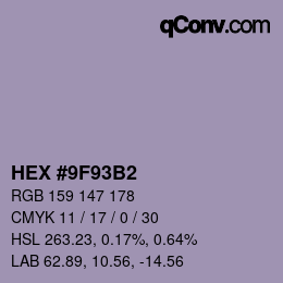 颜色代码: HEX #9F93B2 | qconv.com