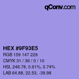 カラーコード: HEX #9F93E5 | qconv.com