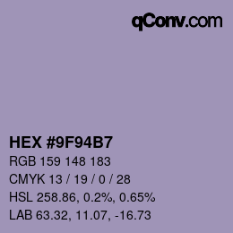 颜色代码: HEX #9F94B7 | qconv.com