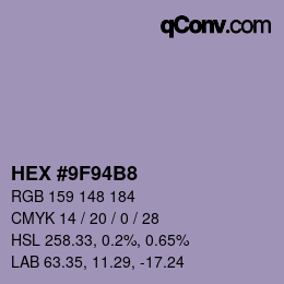 颜色代码: HEX #9F94B8 | qconv.com