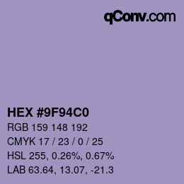 Color code: HEX #9F94C0 | qconv.com