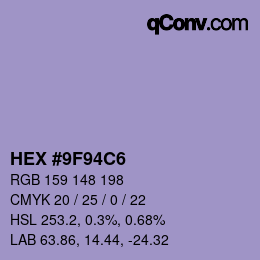 Color code: HEX #9F94C6 | qconv.com