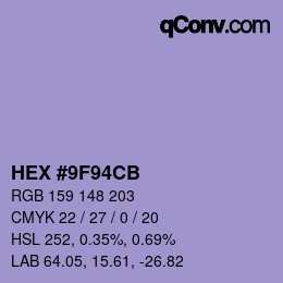 Color code: HEX #9F94CB | qconv.com