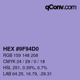 Color code: HEX #9F94D0 | qconv.com