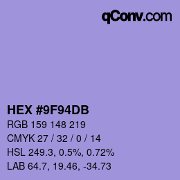 カラーコード: HEX #9F94DB | qconv.com