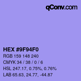 カラーコード: HEX #9F94F0 | qconv.com