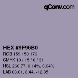 カラーコード: HEX #9F96B0 | qconv.com